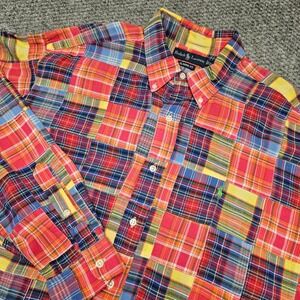 Vintage Polo Ralph Lauren Classic Fit Patchwork Plaid Button Down Shirt Men's XL